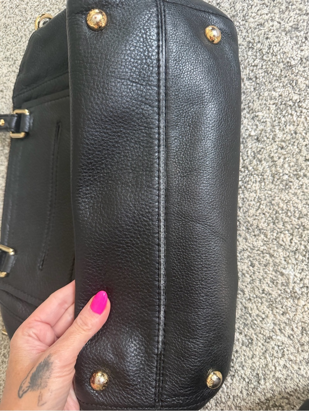 Michael Kors Black Pebbled Leather Satchel Shoulder Bag | Gold Hardware - Picture 7 of 14